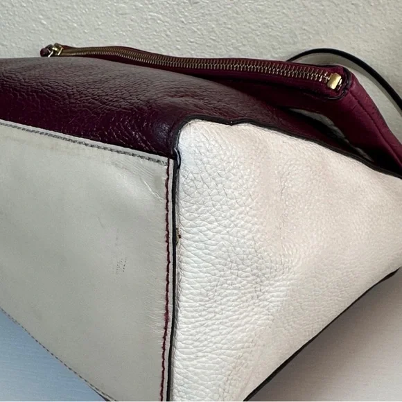 Kate Spade Plum Cream Leather Shoulder Bag Zip Top Flap Gold - Picture 5 of 16